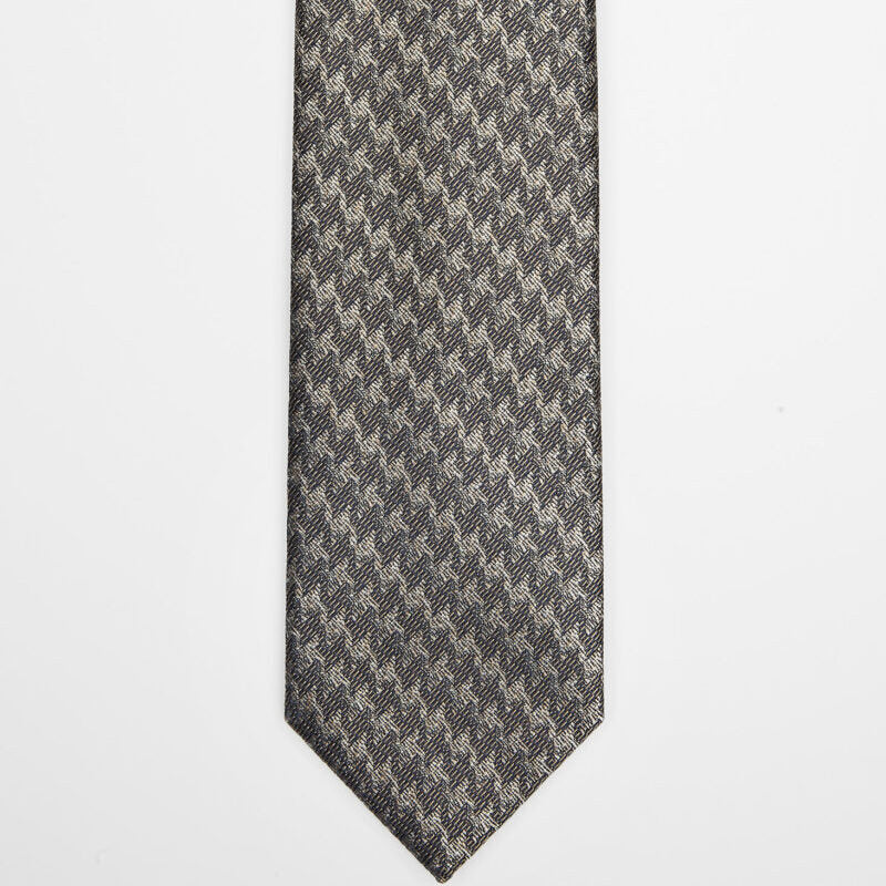 Moscow Tie Gunmetal Houndstooth in a flat lay, full length front view