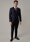 Greenwich Pinstripe Suit worn on a model, full front view with arms relaxed at sides