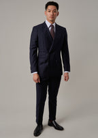 Greenwich Pinstripe Suit worn on a model, full-length front product shot