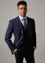 Rialto Royale Navy Suit three-piece, close-up front view, shoulders squared