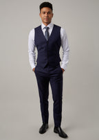 Rialto Royale Navy Suit waistcoat worn without the jacket, full-length front view