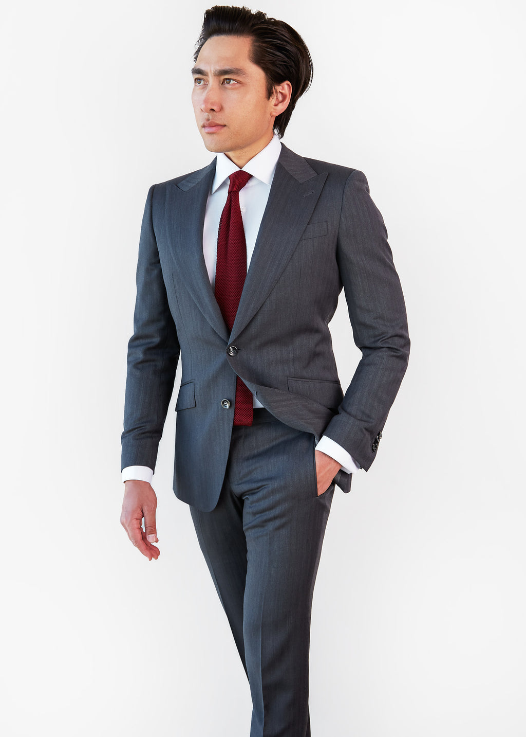 Paris Silk Knit Tie worn by a model with a charcoal suit and white shirt