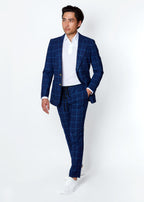 White Popover Shirt styled under an open windowpane check jacket, full length with sneakers