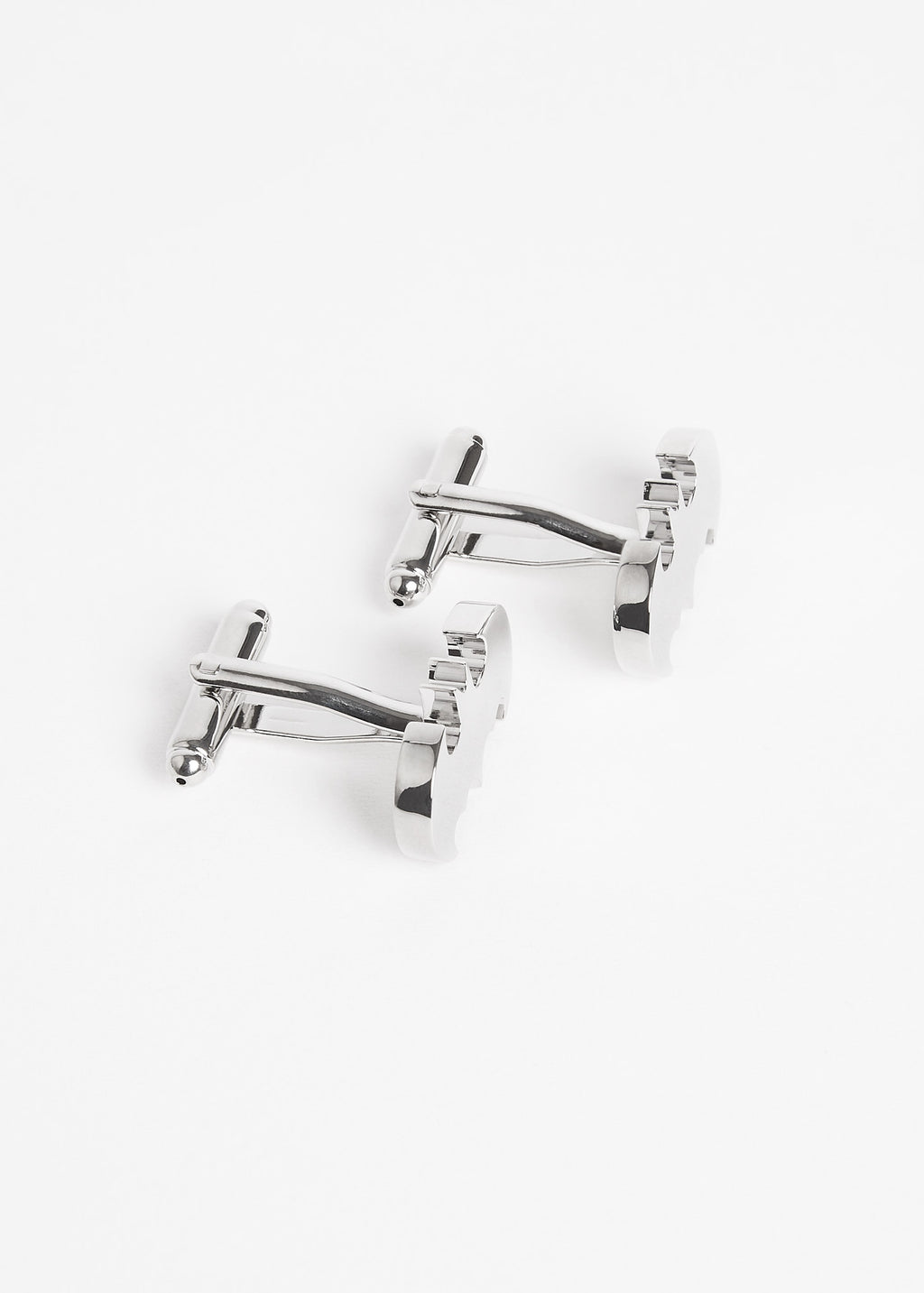 Silver Bat Cufflinks, diagonal close-up of the pair from above