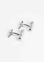 Silver Bat Cufflinks, diagonal close-up of the pair from above