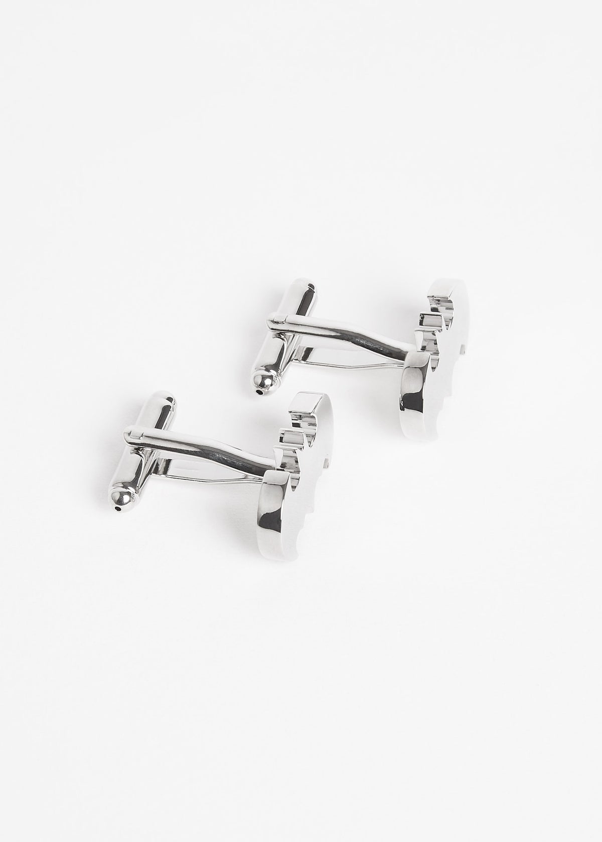 Silver Bat Cufflinks, diagonal close-up of the pair from above