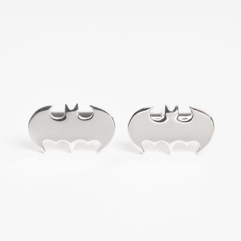 Silver Bat Cufflinks, front view of the pair on a plain background