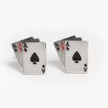 Silver Poker Cufflinks pair, front view flat lay of the four-ace design