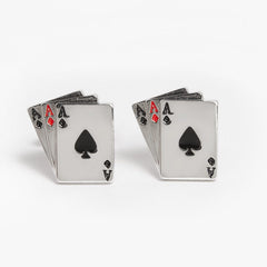 Silver Poker Cufflinks pair, front view flat lay of the four-ace design