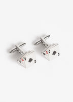 Silver Poker Cufflinks pair, closer crop with the fastening bars pointing right