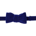 Cobalt Velvet Bow Tie shown tied, front view on a plain background