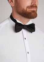 Black Ribbed Silk Bow Tie worn, closer symmetric crop of the knot