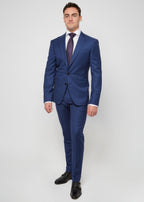 Carnaby Street navy pinstripe suit worn on a model, full-length front view