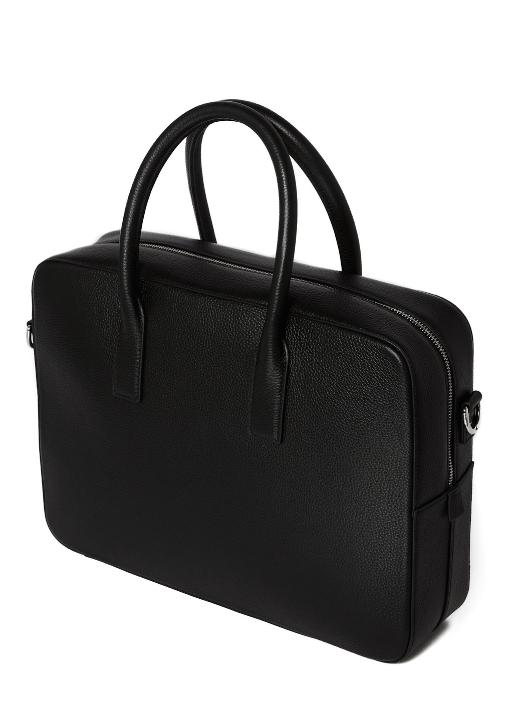Timothy briefcase from a rear three-quarter angle with handles arched