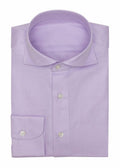 Twill lilac shirt folded flat, front view with collar and cuffs visible