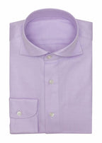 Twill lilac shirt folded flat, front view with collar and cuffs visible