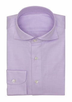 Twill lilac shirt folded flat, front view with collar and cuffs visible