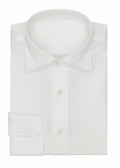 The Perfect Cotton White Shirt folded flat with collar and button placket, front view