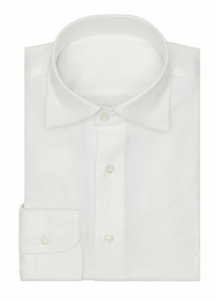 Dobby White Shirt folded flat with collar and button placket, front view