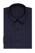 Stretch Dark Blue Shirt folded flat with button-down collar, front view