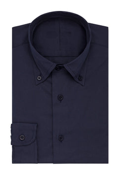 Stretch Dark Blue Shirt folded flat with button-down collar, front view