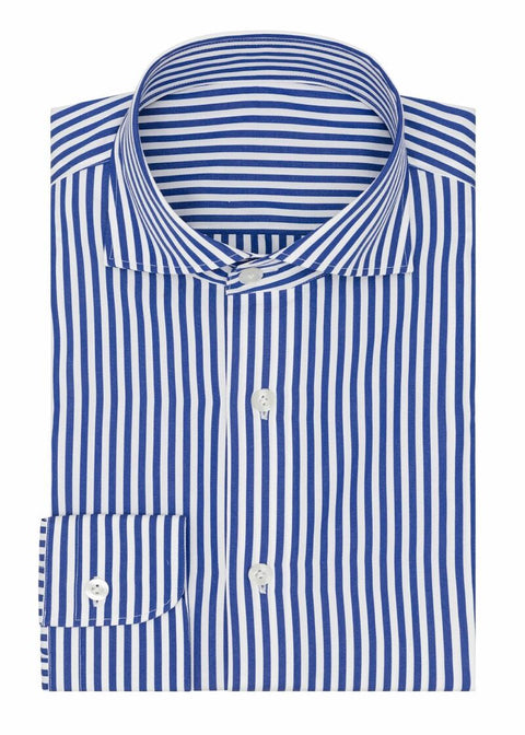 Stripe Dark Blue Shirt folded flat lay showing collar and cuff