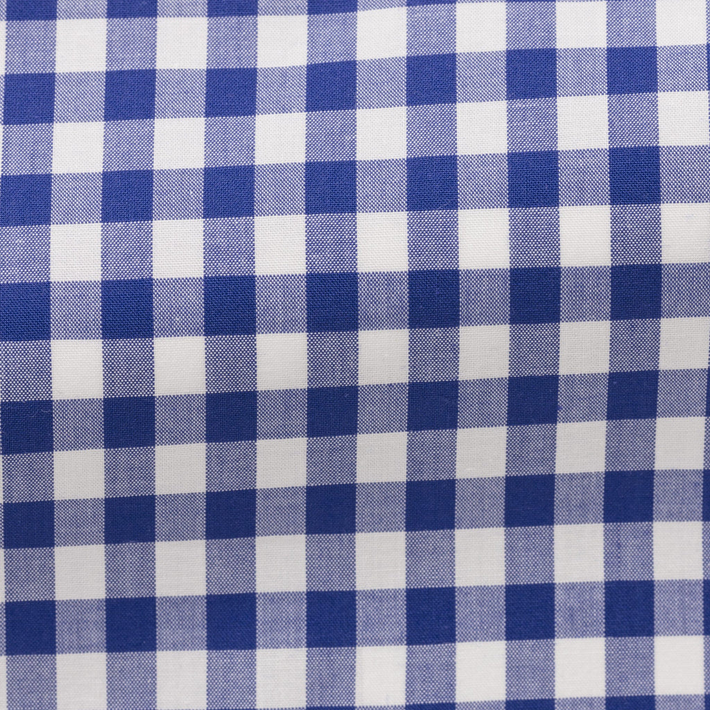 Close-up of the Gingham Blue Shirt check fabric weave