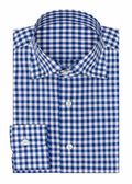 Gingham Blue Shirt folded flat, showing collar, buttons and cuff