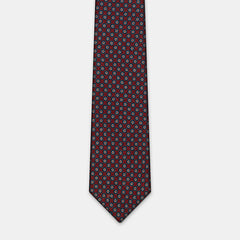 Boston Tie in a navy floral medallion print, laid flat in full length