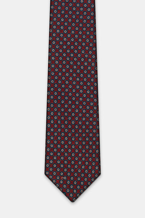 Boston Tie in a navy floral medallion print, laid flat in full length