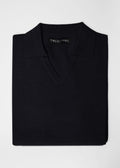 3J Whisky Shot Polo in black, folded flat lay with open collar