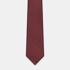 Riga Tie in a burgundy floral medallion print, laid flat in full length