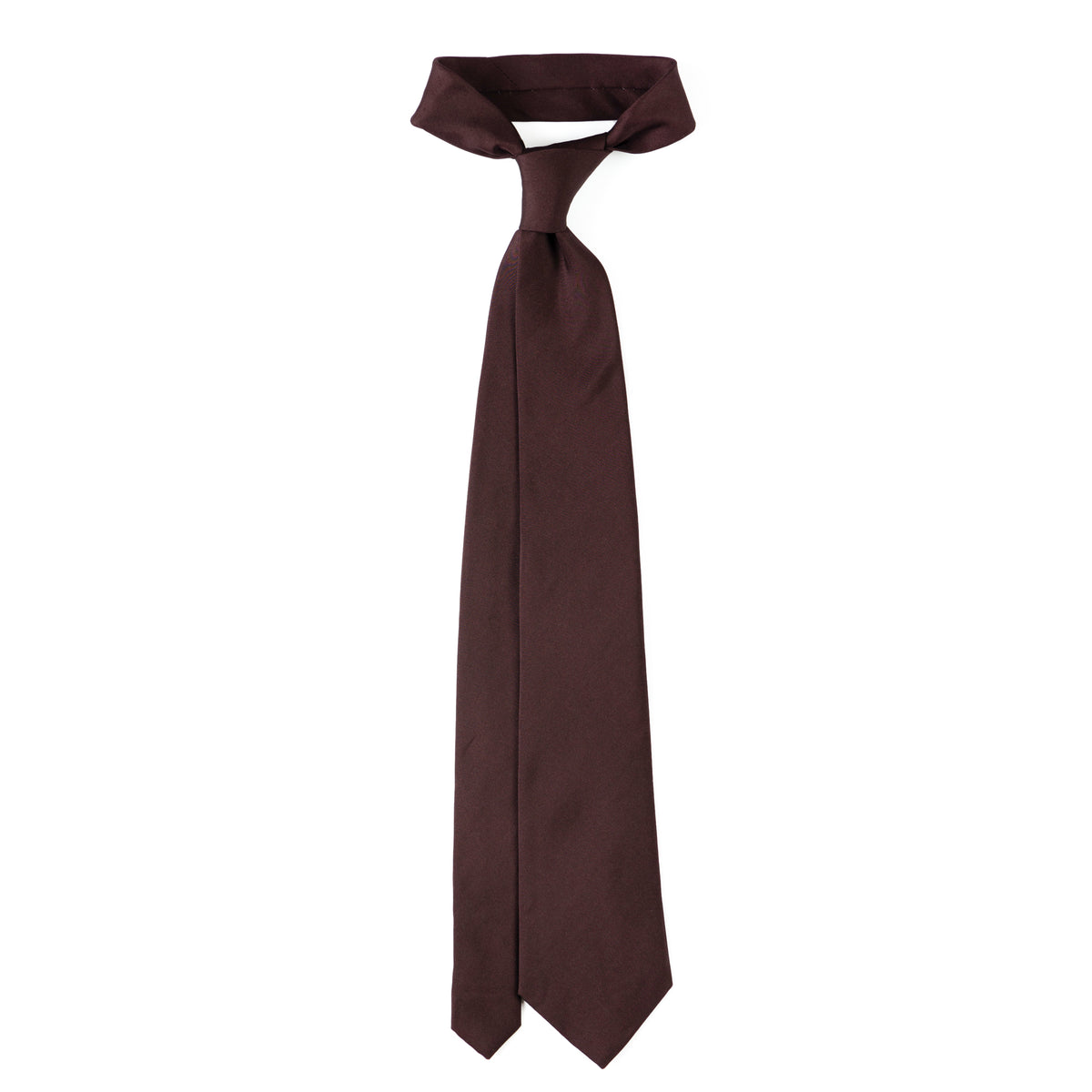 Brussels Tie in solid burgundy, knotted and hanging in full length