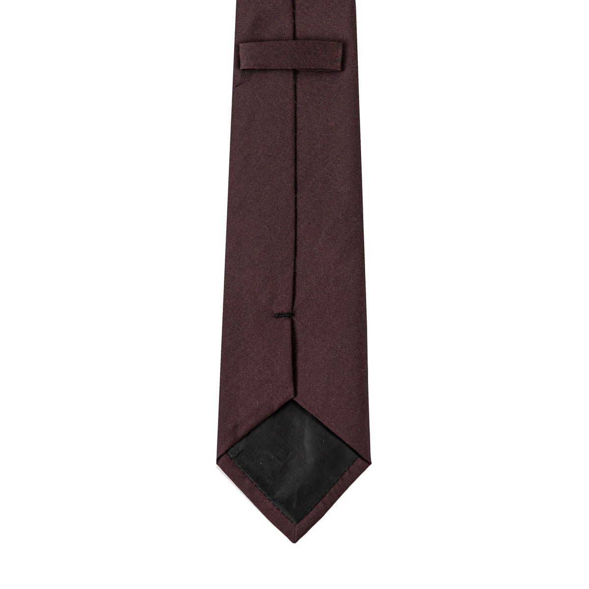 Brussels Tie in solid burgundy, hanging with keeper loop and tip visible