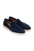The Amalfi Navy Suede Loafer, pair on white