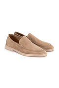 The Amalfi Sand Suede Loafer, pair on white