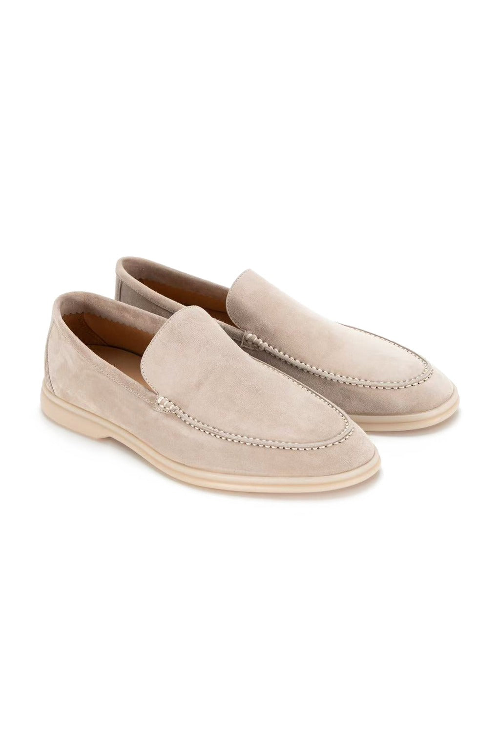 The Amalfi Stone Suede Loafer, pair on white