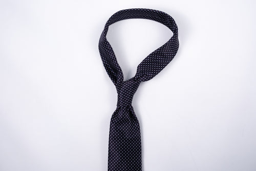Berlin Tie - Black Micro Dot, THEODORE silk tie, tied knot front view
