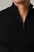 Close-up of the Cosmo quarter-zip jumper's zip pull and funnel collar