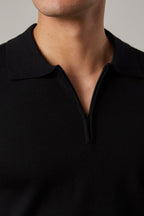 Fireball Zip Polo Black, close-up of the collar and zip neckline