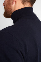 Irish Coffee Turtleneck Navy, back view close-up of the neck and shoulder