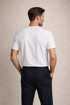 The Essential White Tee, back view showing the plain crew neckline and hem