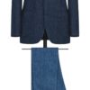 Navy Wool, Cotton, & Linen Blend Open-Weave W/ Micro-Check Jacket