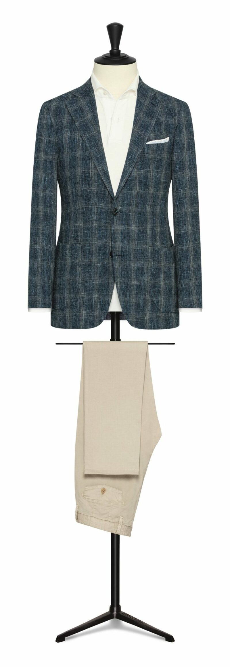 Blue MoulinÃ© Wool-Cotton-Linen With Grey Glencheck Jacket