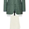 Jade Green Wool-Silk-Linen With Blue Windowpane Jacket