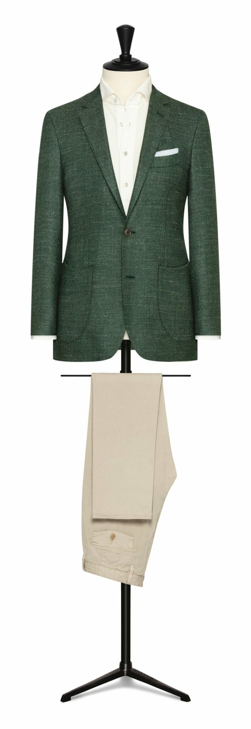 Green MÃ©lange Wool-Silk-Linen Textured Basketweave Jacket