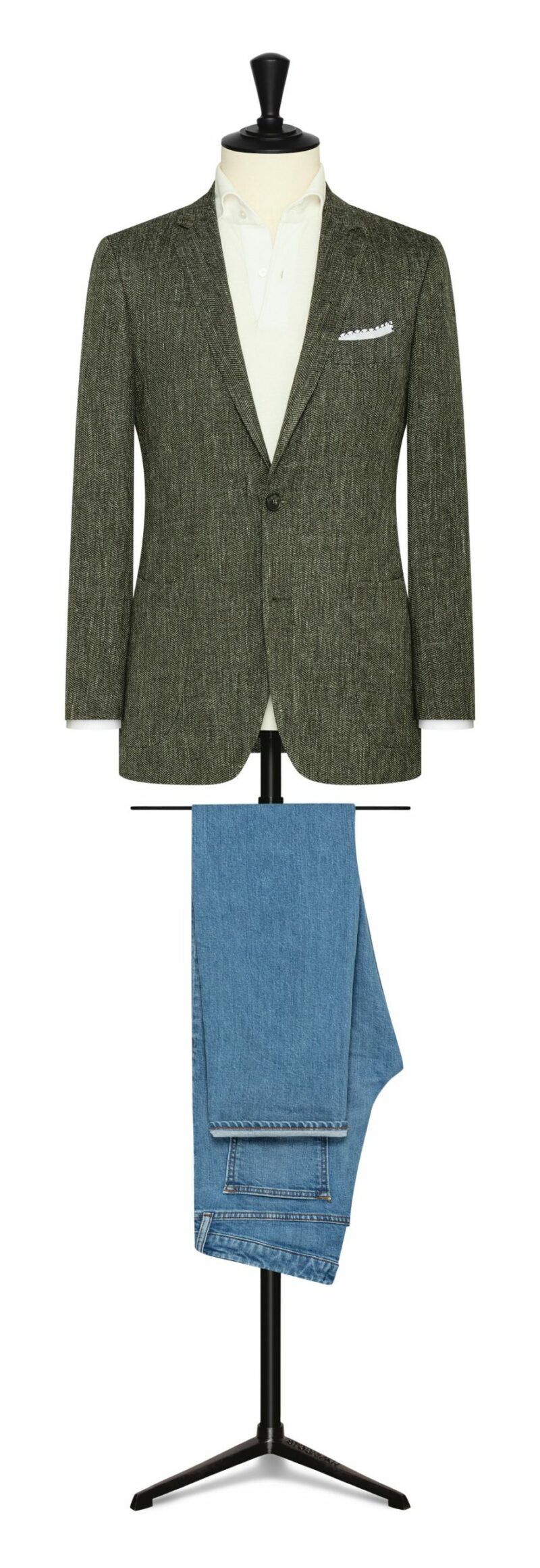 Black-L.Green Textured Linen-Cotton Herringbone Jacket