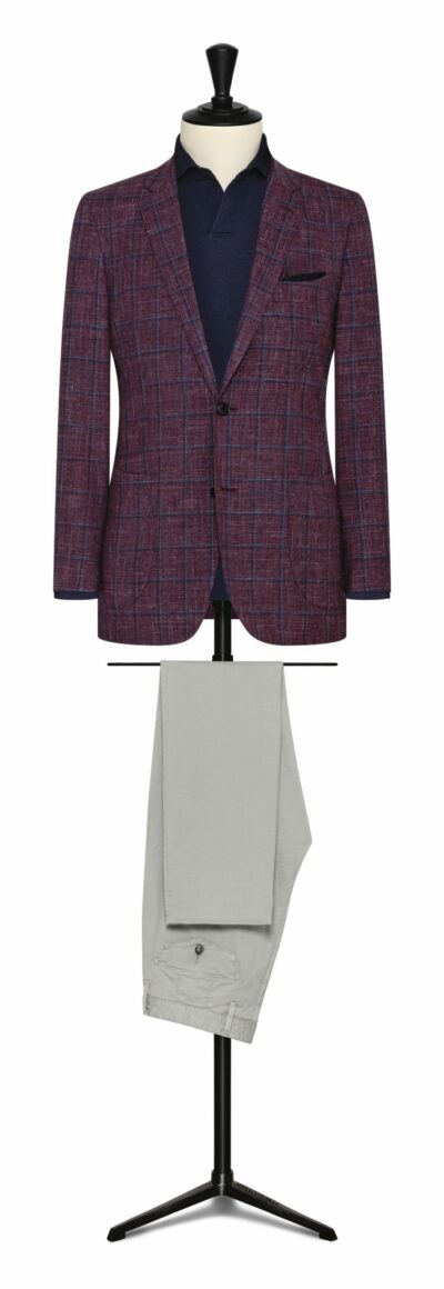 Grape Wool-Silk-Linen With Blue Windowpane Jacket