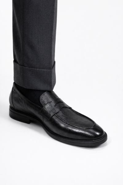 The Gaston Black Pebbled Deerskin Penny Loafers